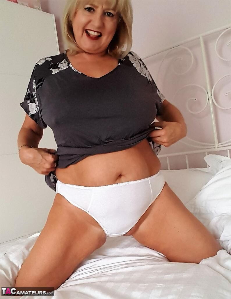 Mature fatty changes from cougar print panties to white cotton underwear page 1
