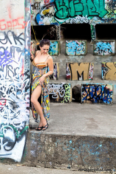 Mature wife Roni Ford removes dress and hose to model naked afore graffiti